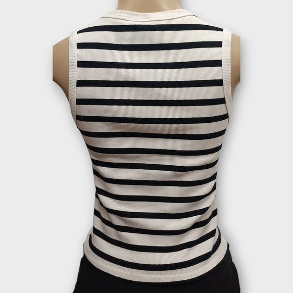 Divided Black and White Striped Tank Top - Picture 4 of 5